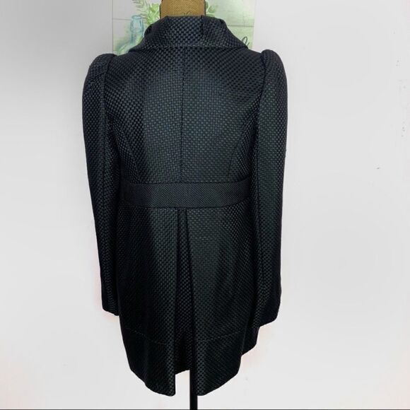 French Connection Woven Monochrome Checker Toggle Puff Sleeve Swing Coat Size 10 - Picture 5 of 12